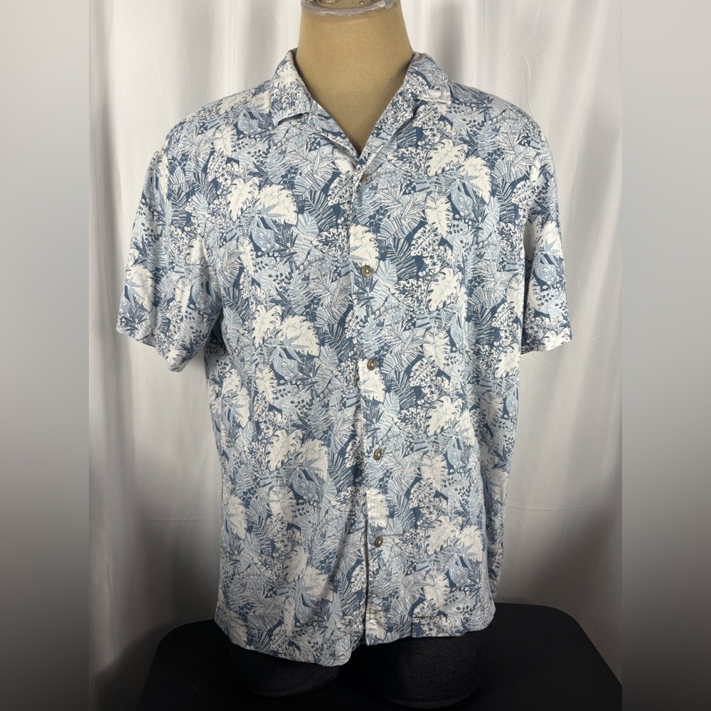 Jeremiah American Legacy Men's Large Blue Tropical Palm Button Up Linen Shirt